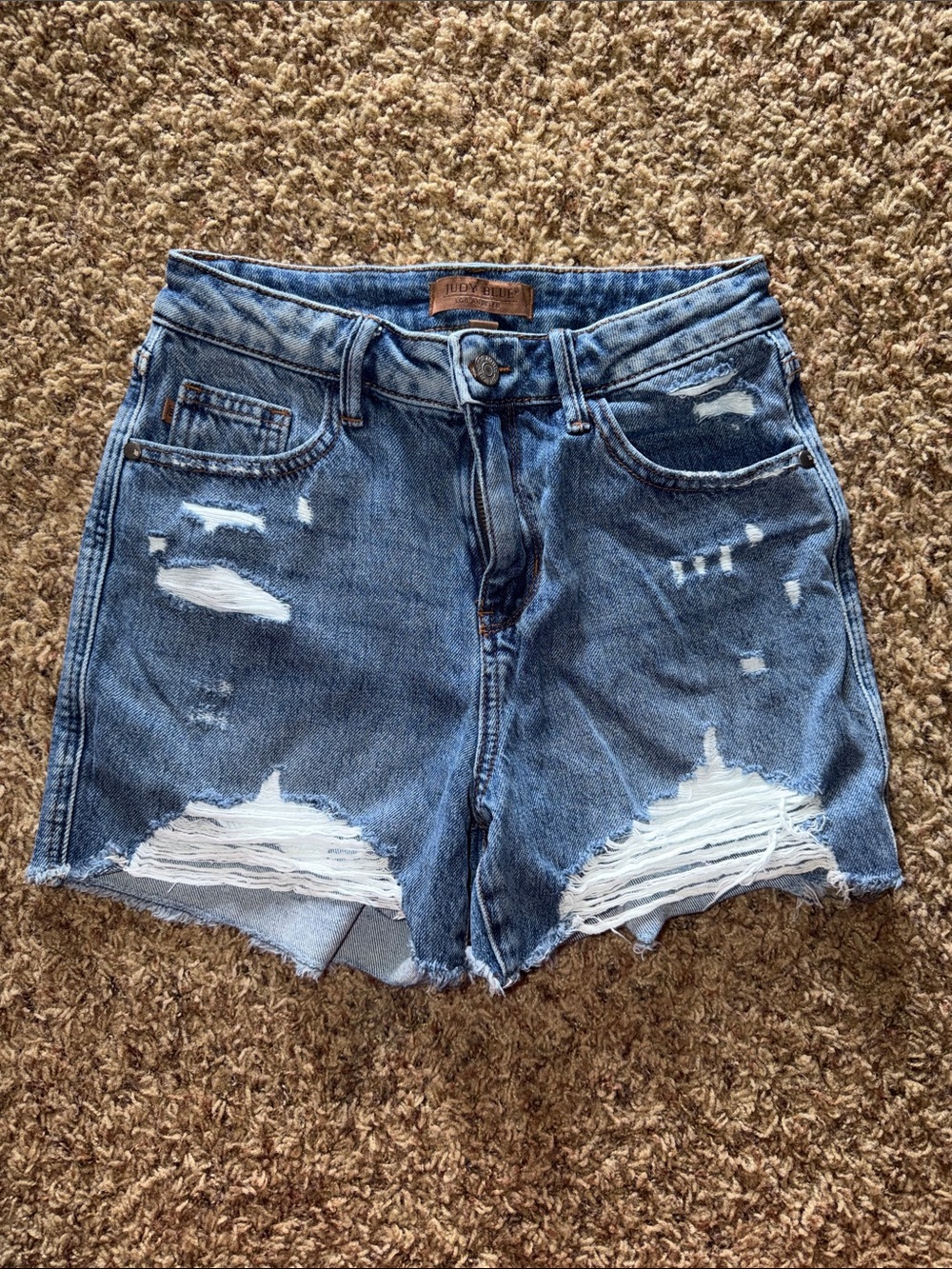 Judy Blue Distressed Light Blue High-Rise Denim Shorts